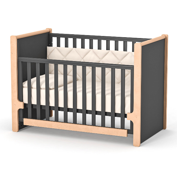 Dětská postýlka Markito Gekko Kids 120x60. Tmavě šedá / Přírodní buk